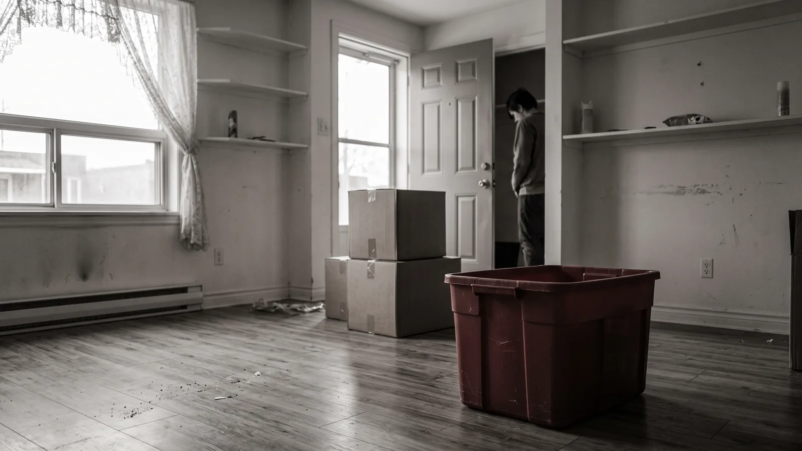 Logement a moitie vide avec boites, etape finale d'un cash for keys
