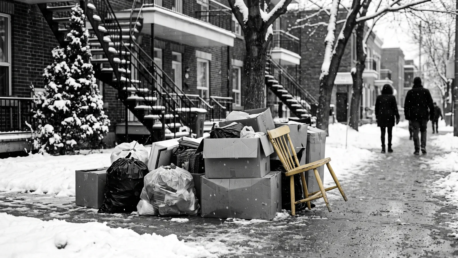 Meubles d'un locataire sur le trottoir après une éviction illégale