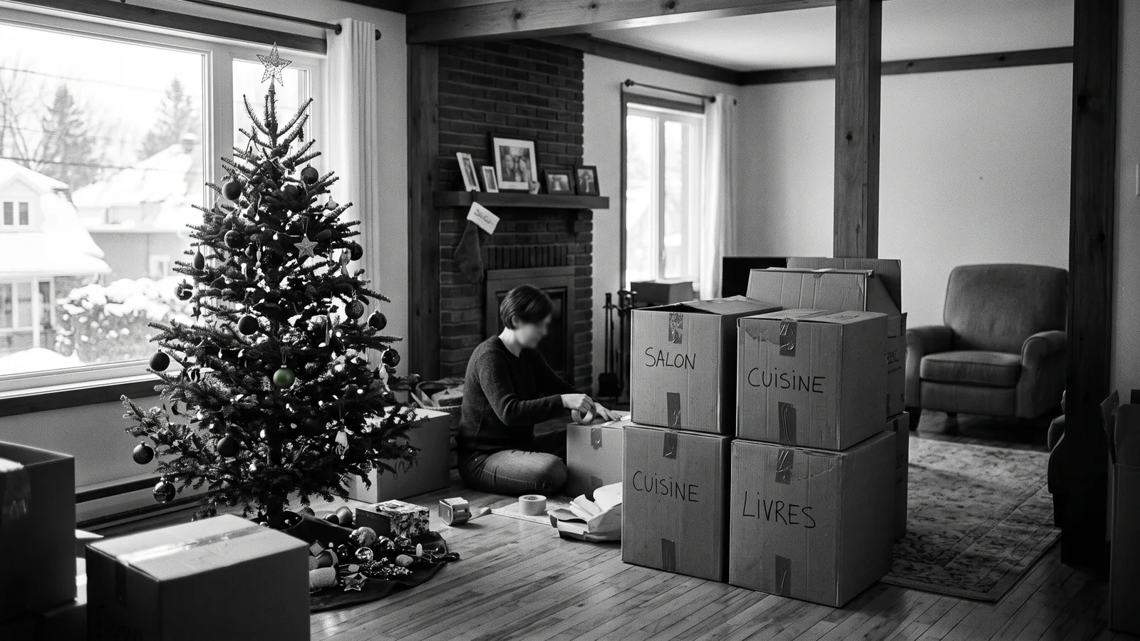 Sapin et boîtes de déménagement, éviction des Fêtes en plein congé