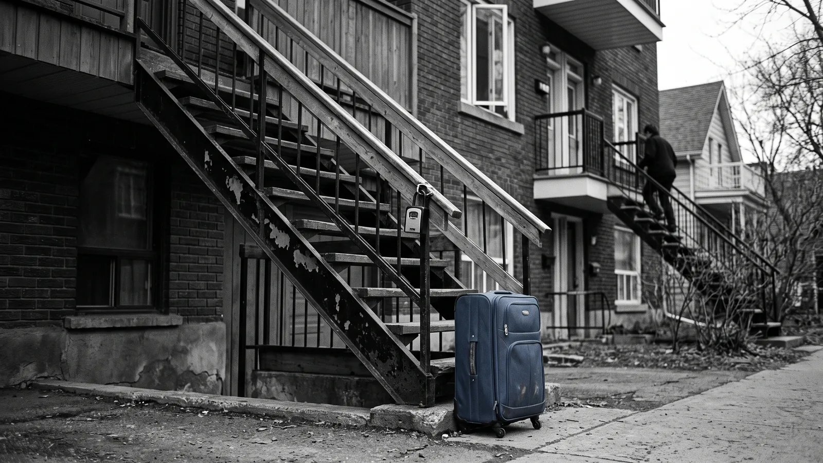Valise devant un plex meublé, évincer un locataire pour un Airbnb