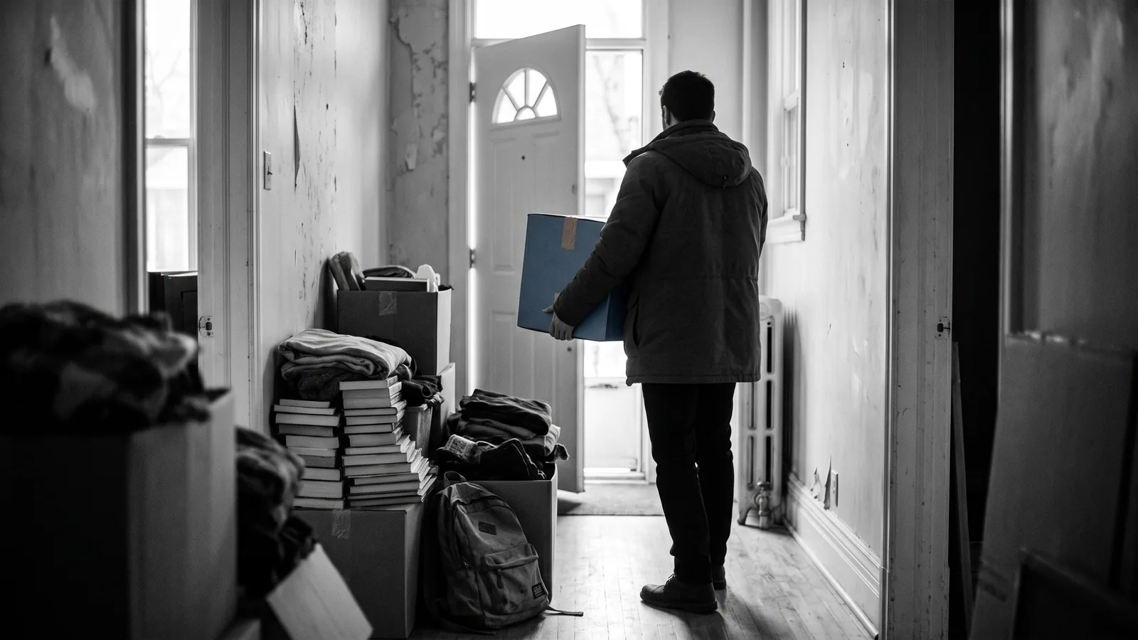 Locataire payé pour partir quittant les lieux, carton de déménagement bleu