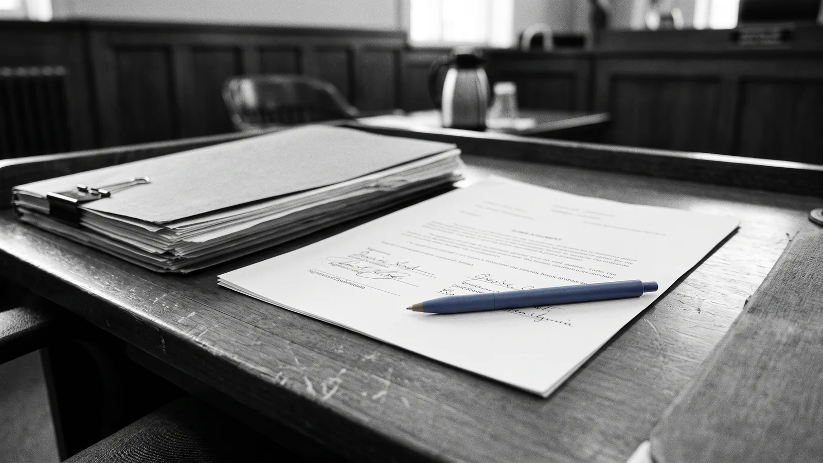 Jugement signé condamnant un proprio à Longueuil, stylo bleu sur le document