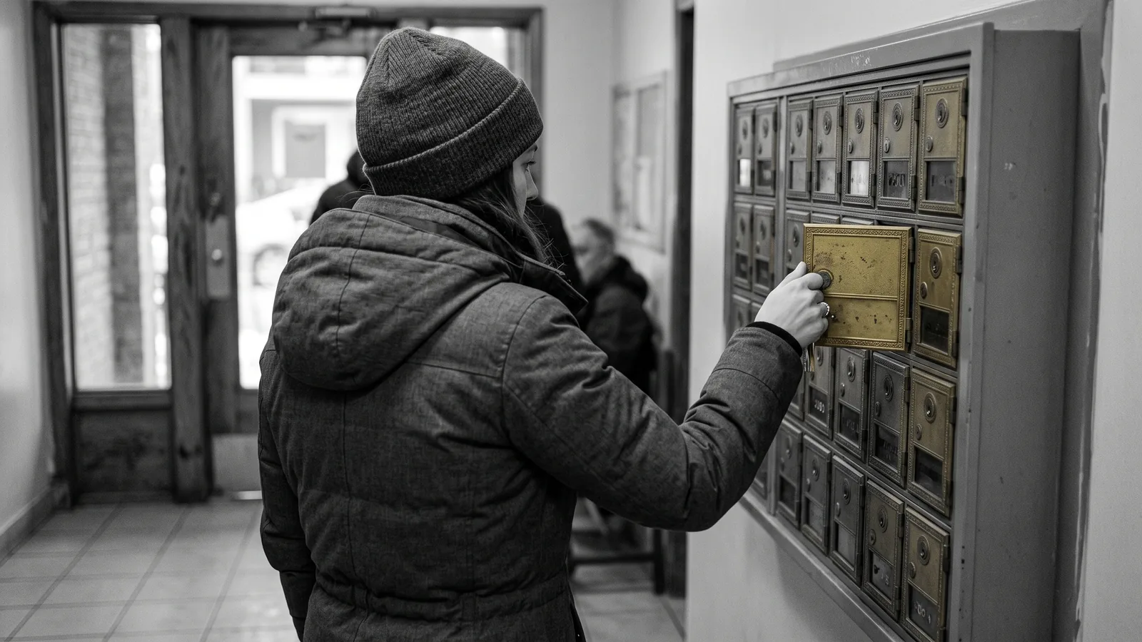Locataire au vestibule menant un recours au TAL, boîte aux lettres en laiton