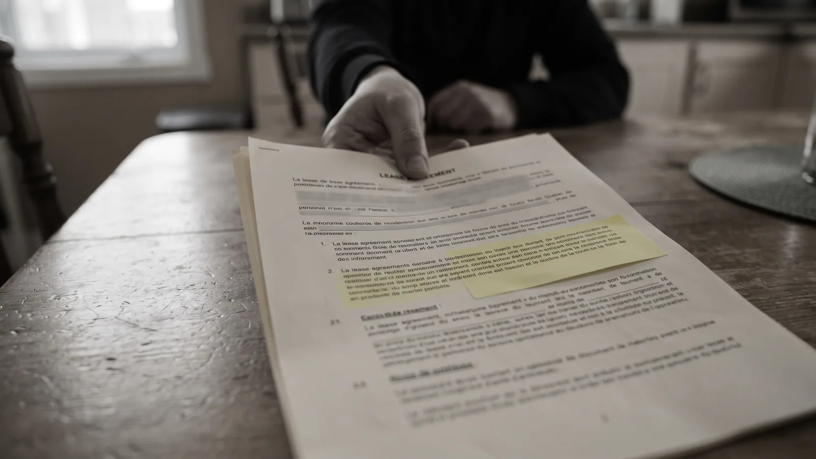 Bail avec clause de renonciation illégale, note autocollante jaune
