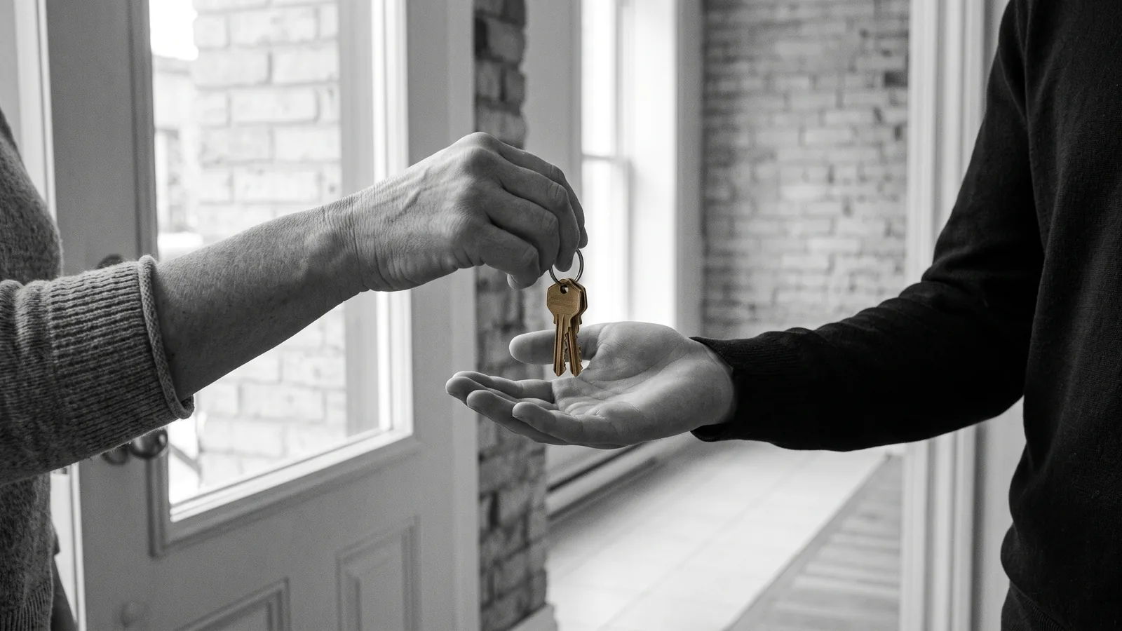 Remise de cles en laiton dans une main ouverte, voie volontaire du cash for keys